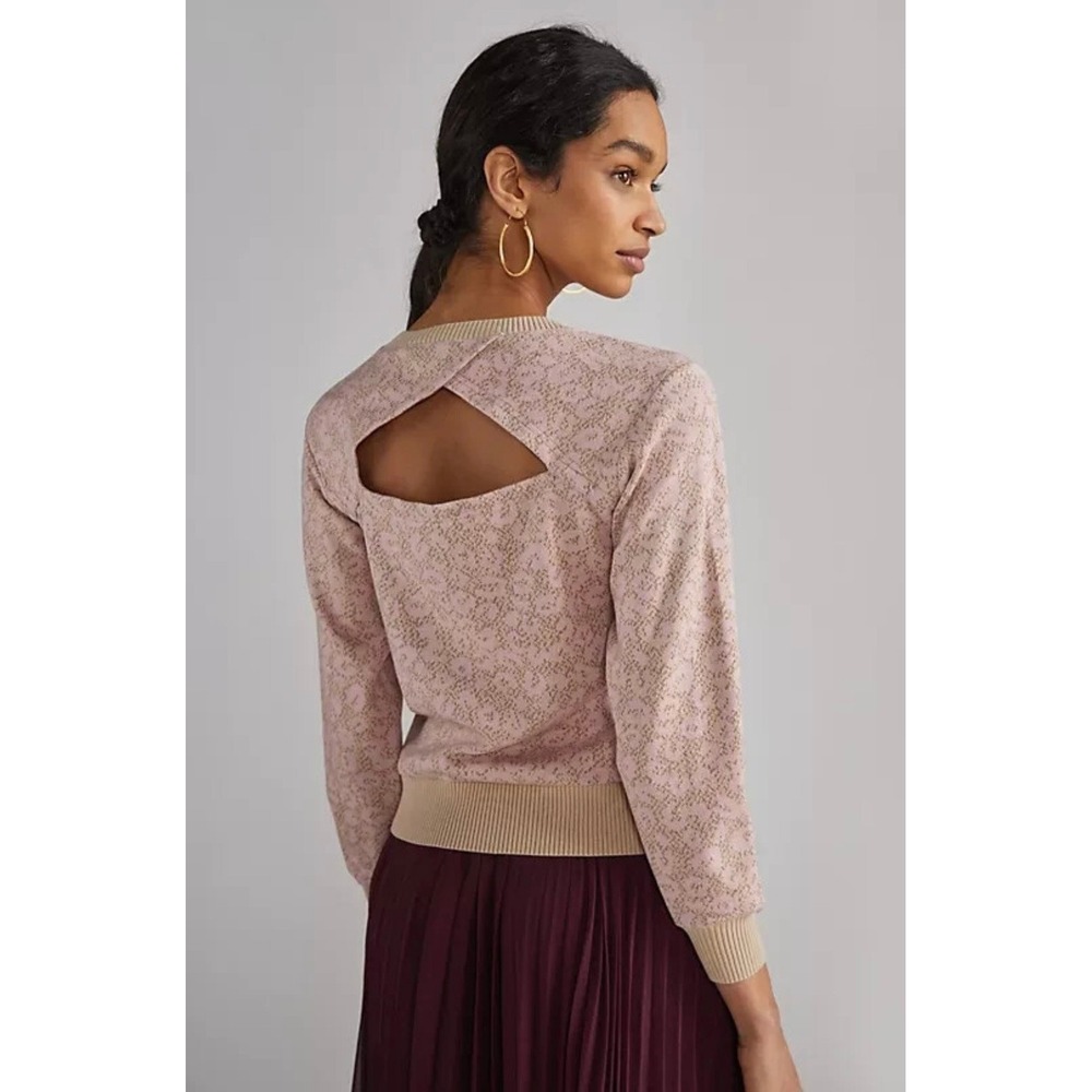 Anthropologie XS Leopard Cut-Out Pullover Sweater Top Pink Dolan Left Coast
